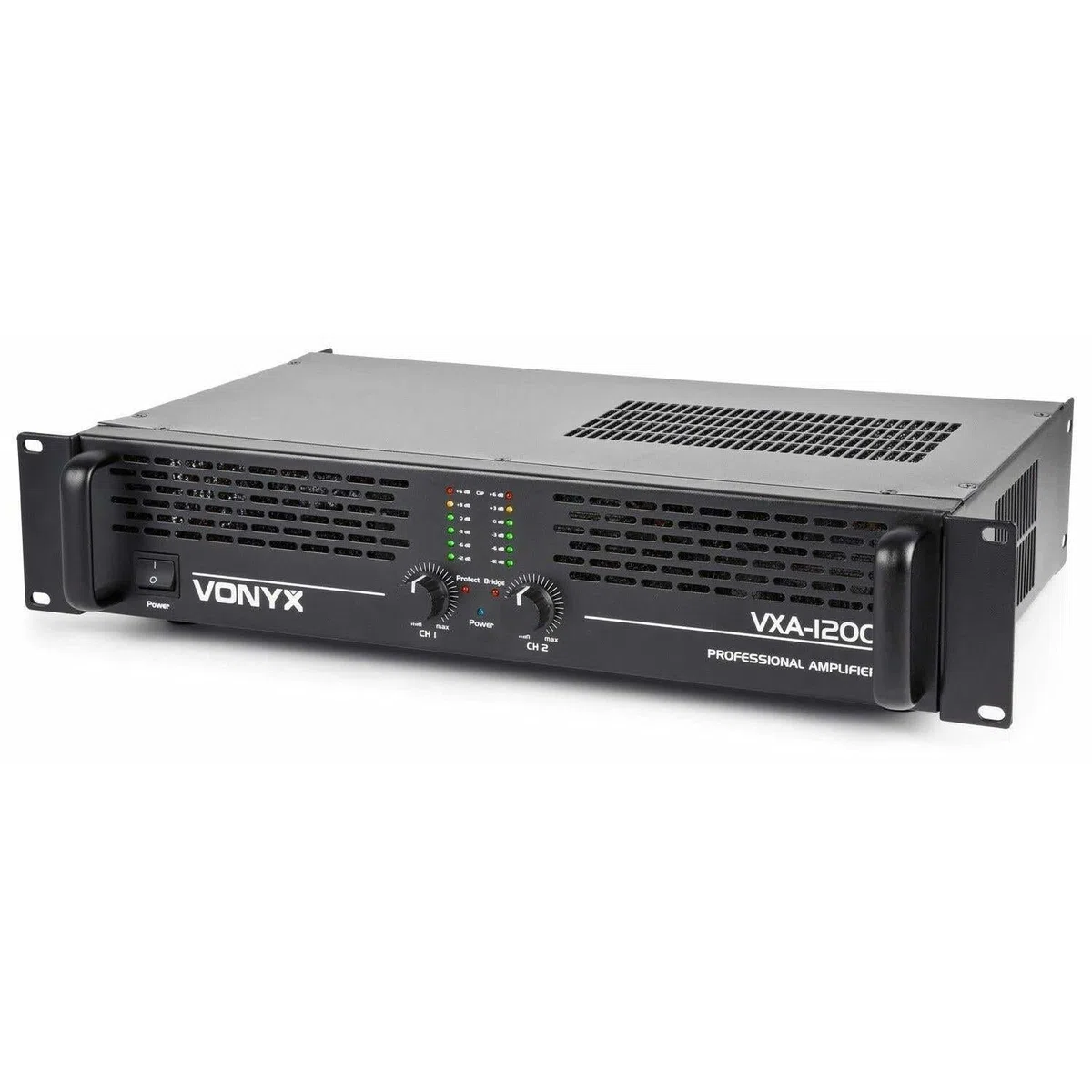 Vonyx VXA- 1200 - Amplificador profesional, 2x 600 vatios, conexión puente, amplificador estéreo ideal para DJ, disco móviles, bares y eventos. Fácil instalación y Montaje en Rack de 19"