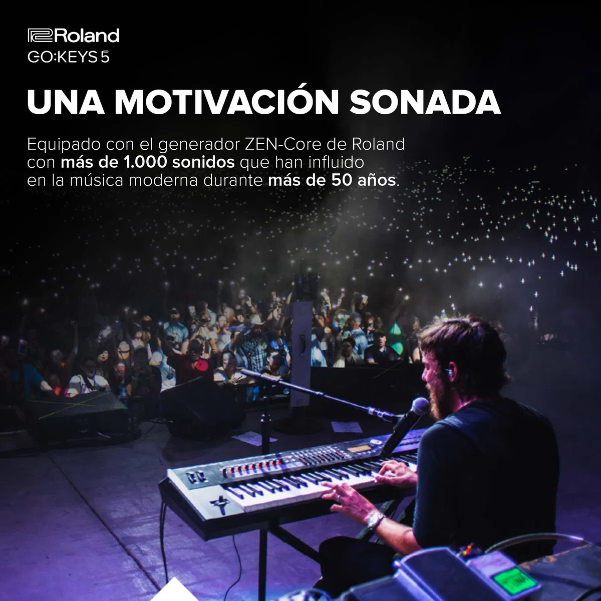 Teclado para creación musical Roland GO:KEYS 5 | Teclado de 61 notas | Generador ZEN-Core con más de 1.000 sonidos integrados | Altavoces estéreo integrados | Entrada de micro – Blanco