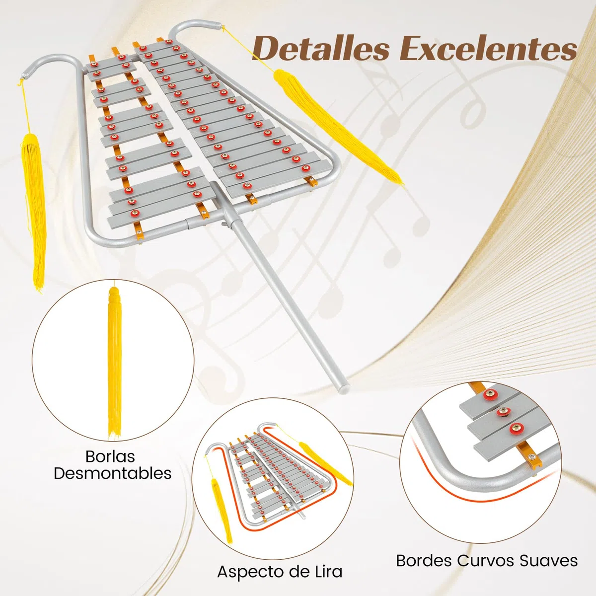 COSTWAY Xilófono Escolarcon Mango Ajustable, Kit de Campana Glockenspiel de 29 Notas para Adultos, 2 Mazos y Cinturón, Instrumento de Percusión Educativo para Principiantes y Profesionales, Plateado