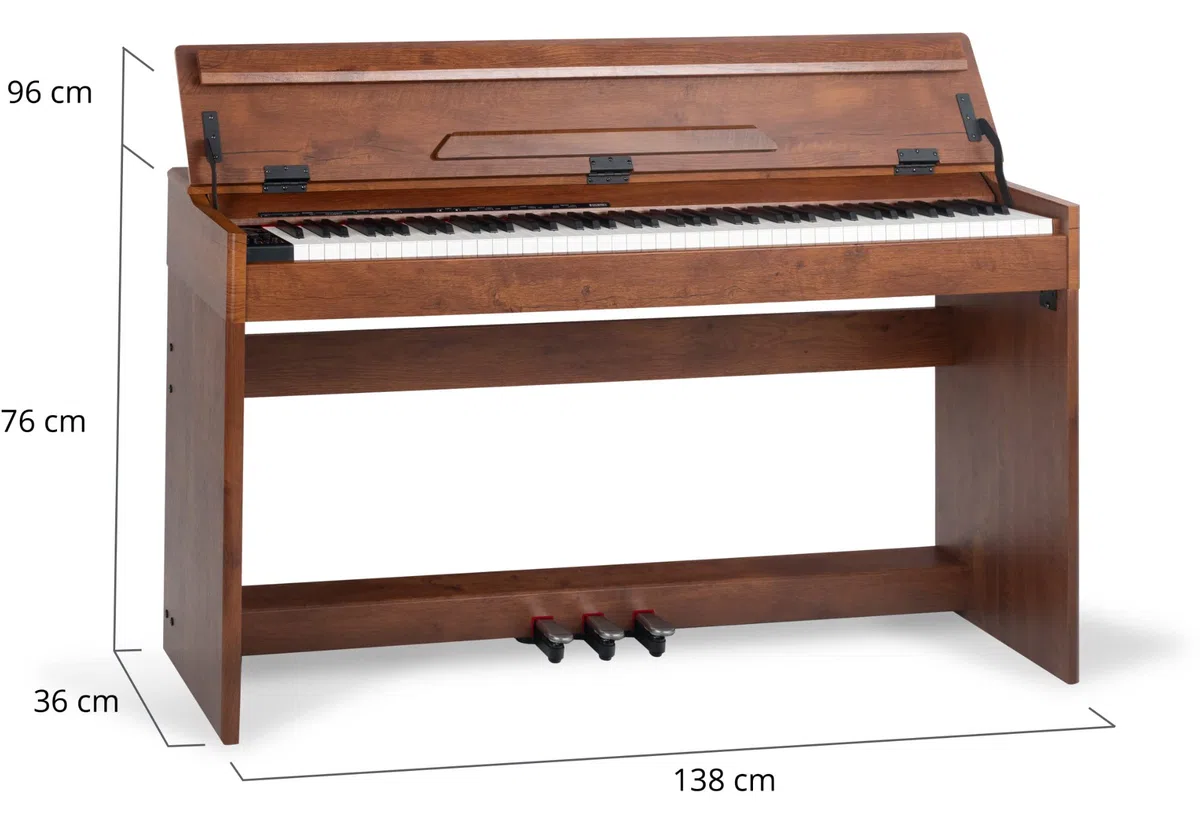 McGrey DP-18 WN Piano digital - 88 teclas contrapesadas con acción de martillo y dinámica táctil - 128 sonidos - Piano elèctrico función dual y split - tapa de teclado - 3 pedales - Tuerca mate