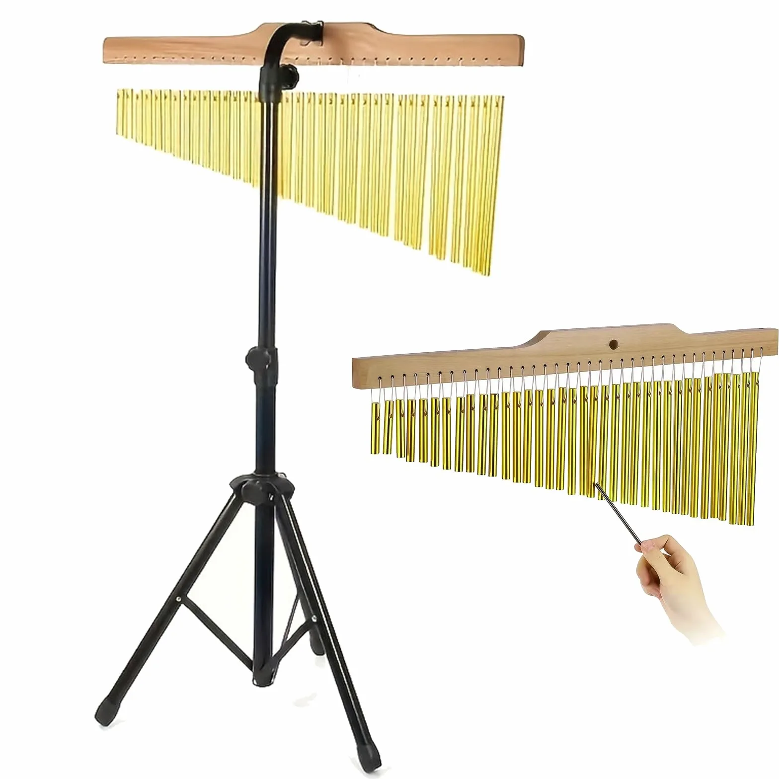 Bar Chimes 36 Tonos, Cortinilla de Percusión con Soporte Ajustable 72-115cm Campanas de Viento Profesionales de Aluminio con Marco de Madera y Baqueta para Banda Escuela Estudio Meditación