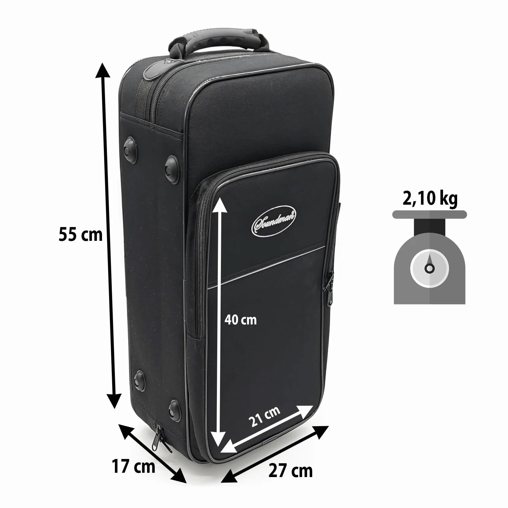 soundman Maleta para trompeta – Maletín de trompeta de alta calidad – Robusto, interior suave acolchado, con correas de mochila plegables, generoso bolsillo para partituras y compartimentos para