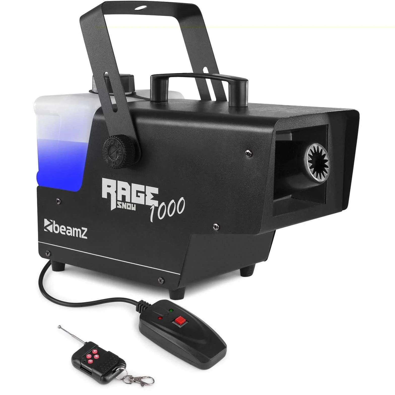 Máquina de Nieve BeamZ Rage 1000 con Mando inalámbrico - Efecto Copo de Nieve - Depósito Grande de 2000 ml - Maquina Nieve Artificial Potencia de 1000 vatios - Decoración Navidad, Fiestas, Mercados