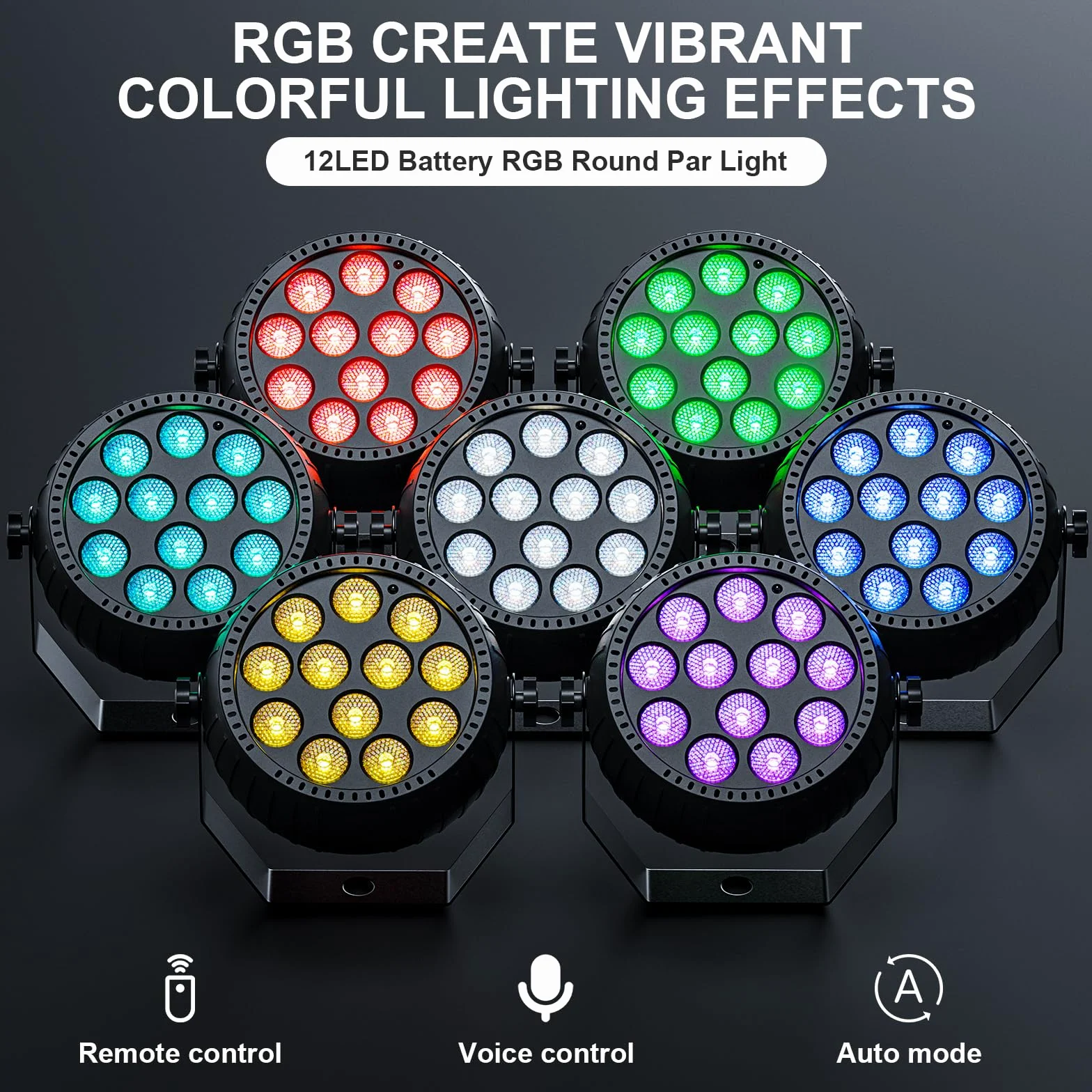4PCS Mini RGB 12 Focos Par LED Bateria, 2200mAh Luces Escenario Recargable con Control Remoto, 4-6h Autonomía Exterior Luz Fiesta Discoteca para Bares DJ Bodas Halloween Navidad