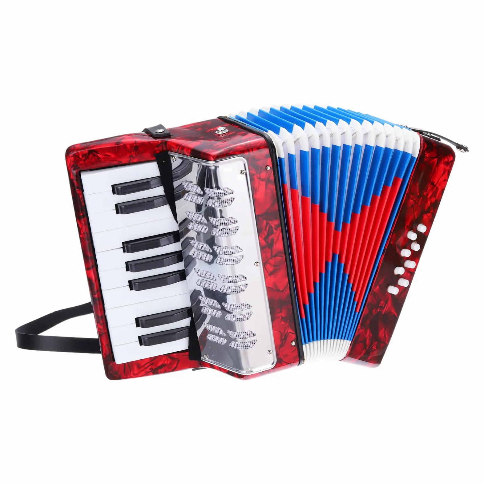 QUARKZMAN Accordion - Mini instrumento musical de acordeón de 17 teclas y 8 botones de bajo, ligero, para adultos, principiantes, educación, color rojo