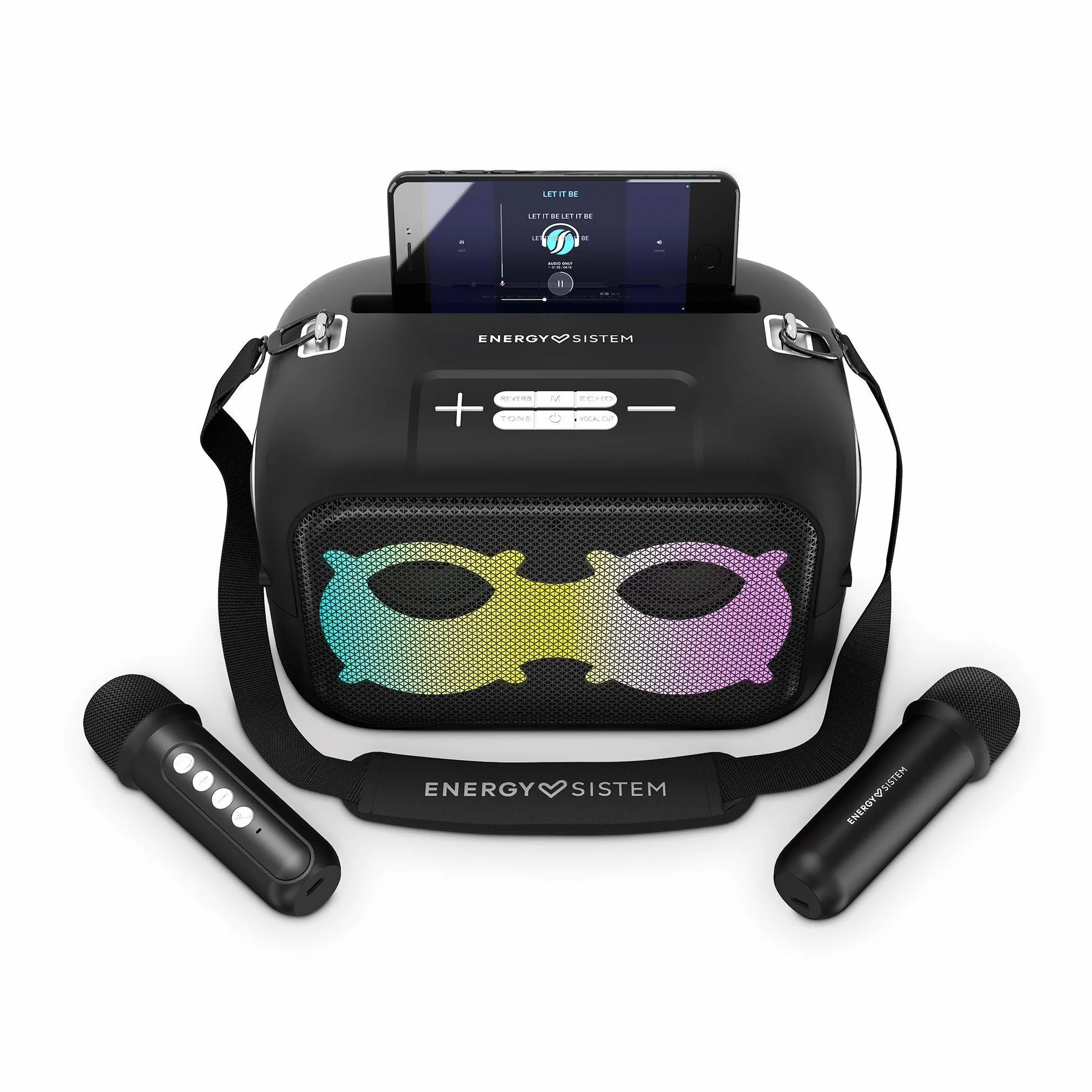 Energy Sistem Karaoke Star Party Altavoz Bluetooth Portatil con 2 Microfonos Inalambricos 50W Luces LED IPX4 MP3 USB/MicroSD Infantil y Adultos para Regalo Niño y Niña