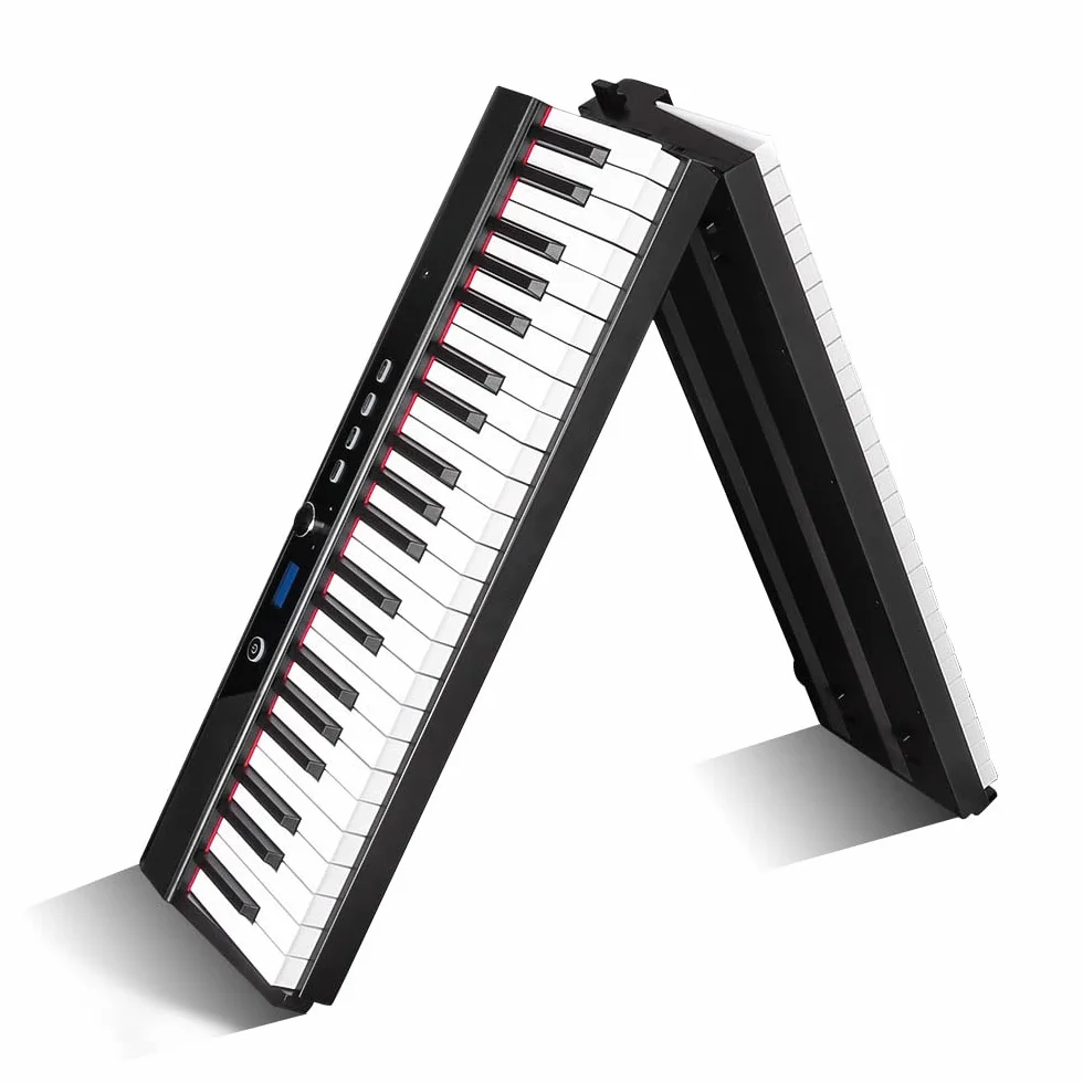 Coolmusic - Teclado de piano de 88 teclas, piano digital Bluetooth plegable con teclas iluminadas, teclado semipesado, recargable, portátil