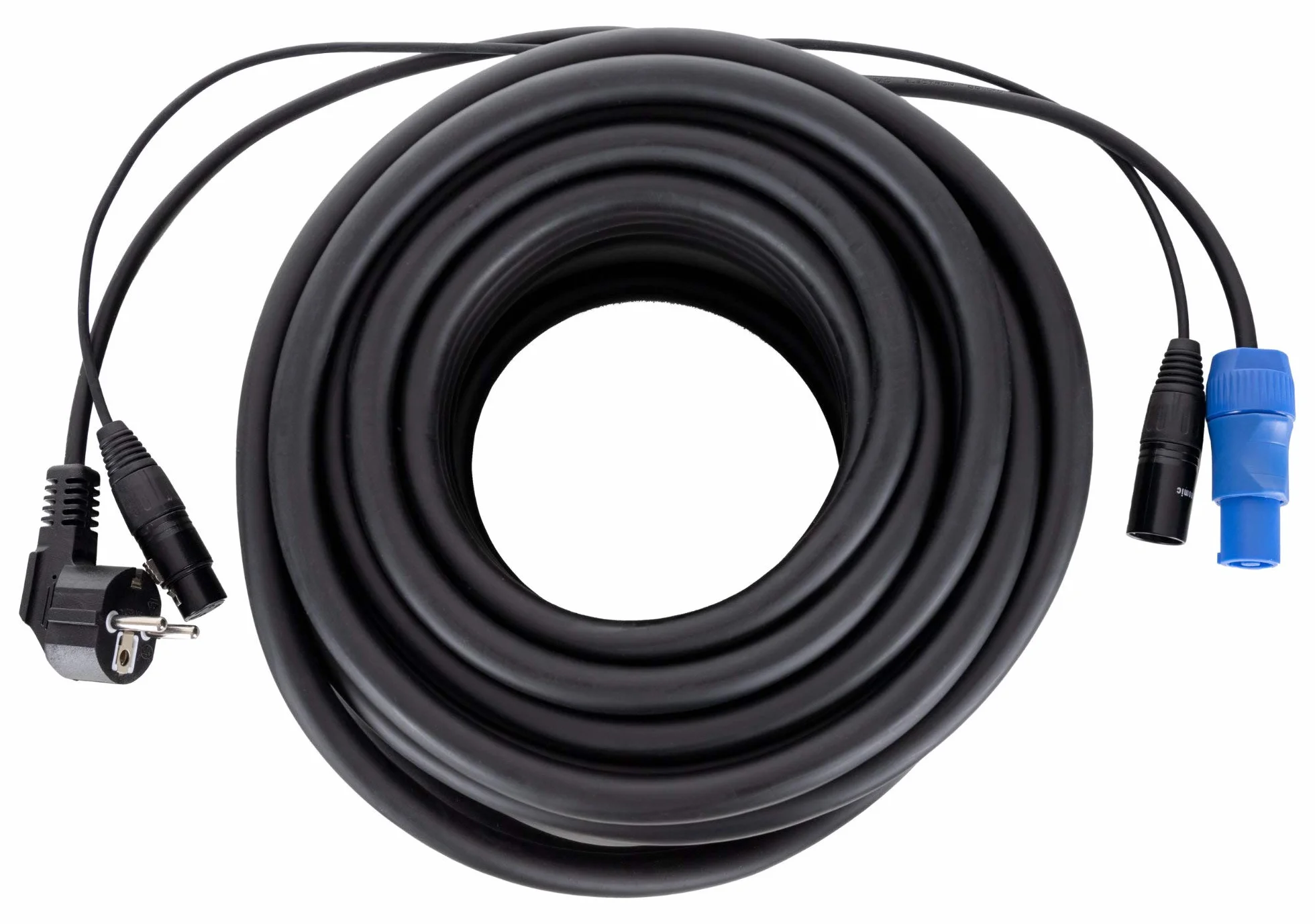 Pronomic Stage EUPPX-20 Cable Híbrido Euro/Powerplug/XLR - Longitud: 20 m - Cable Combinado para Altavoces Activos - Alimentación y señal en uno - Compatible con Powercon/Schuko - Negro