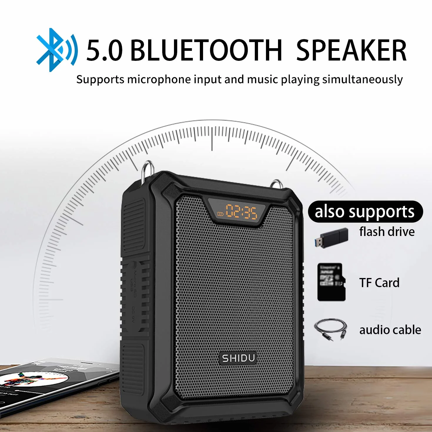 Amplificador de Voz, SHIDU 30W Altavoz de Voz Altavoz Bluetooth portátil con micrófono inalámbrico UHF y micrófono con Cable Auriculares IPX6 Sistema PA Recargable Impermeable para Profesores