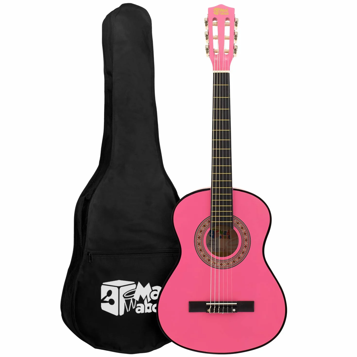 Mad About Ma-Cg03 Guitarra Clásica 3/4 Tamaño Rosa Guitarra Clásica - Colorida Guitarra Española con Bolsa de Transporte, Correa, Púas y Cuerdas de Repuesto