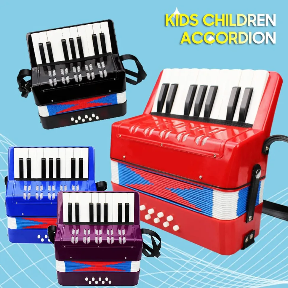 Btuty Acordeón de 17 teclas y 8 bajos Mini acordeón pequeño Instrumento musical educativo Regalo de cumpleaños para principiantes