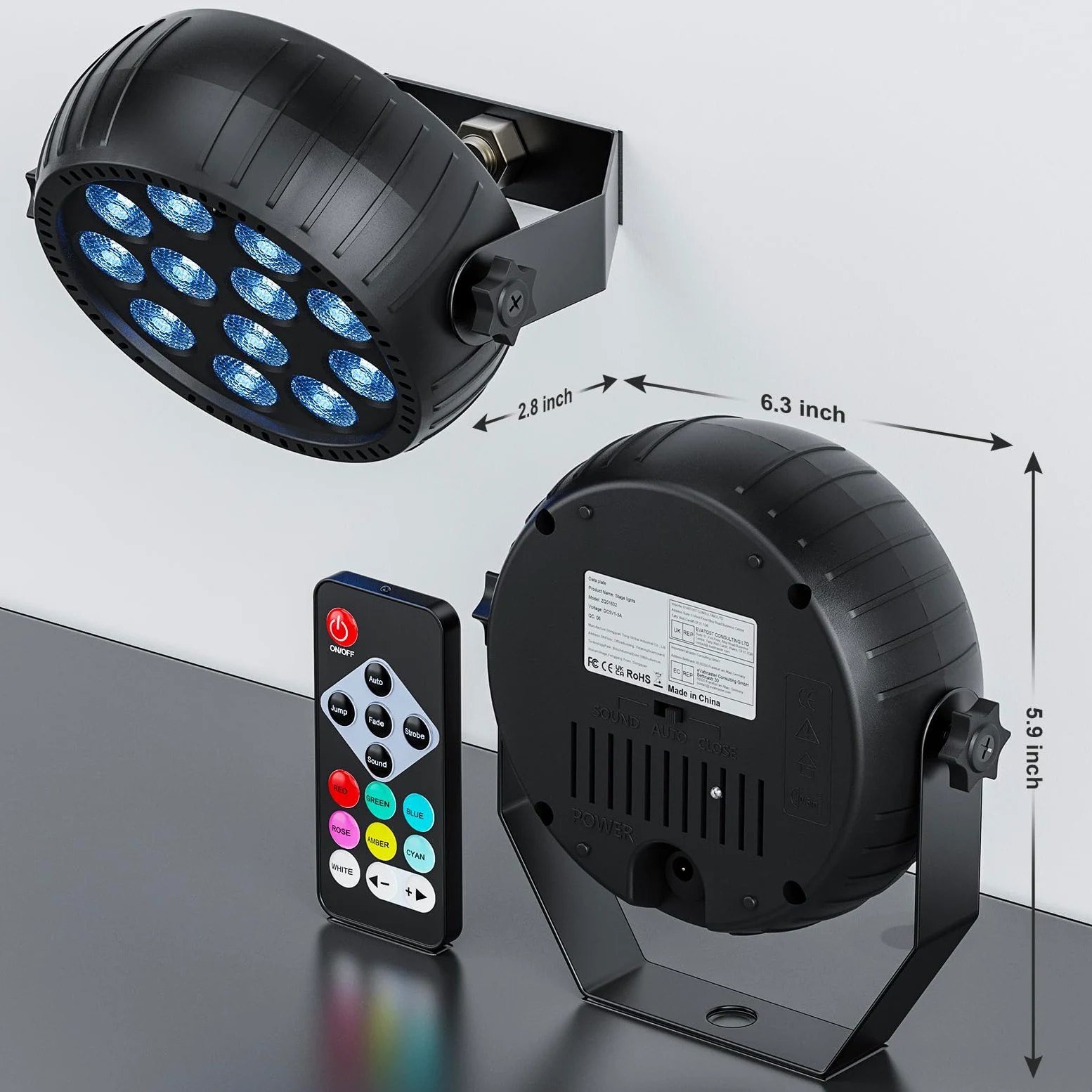 4PCS Mini RGB 12 Focos Par LED Bateria, 2200mAh Luces Escenario Recargable con Control Remoto, 4-6h Autonomía Exterior Luz Fiesta Discoteca para Bares DJ Bodas Halloween Navidad