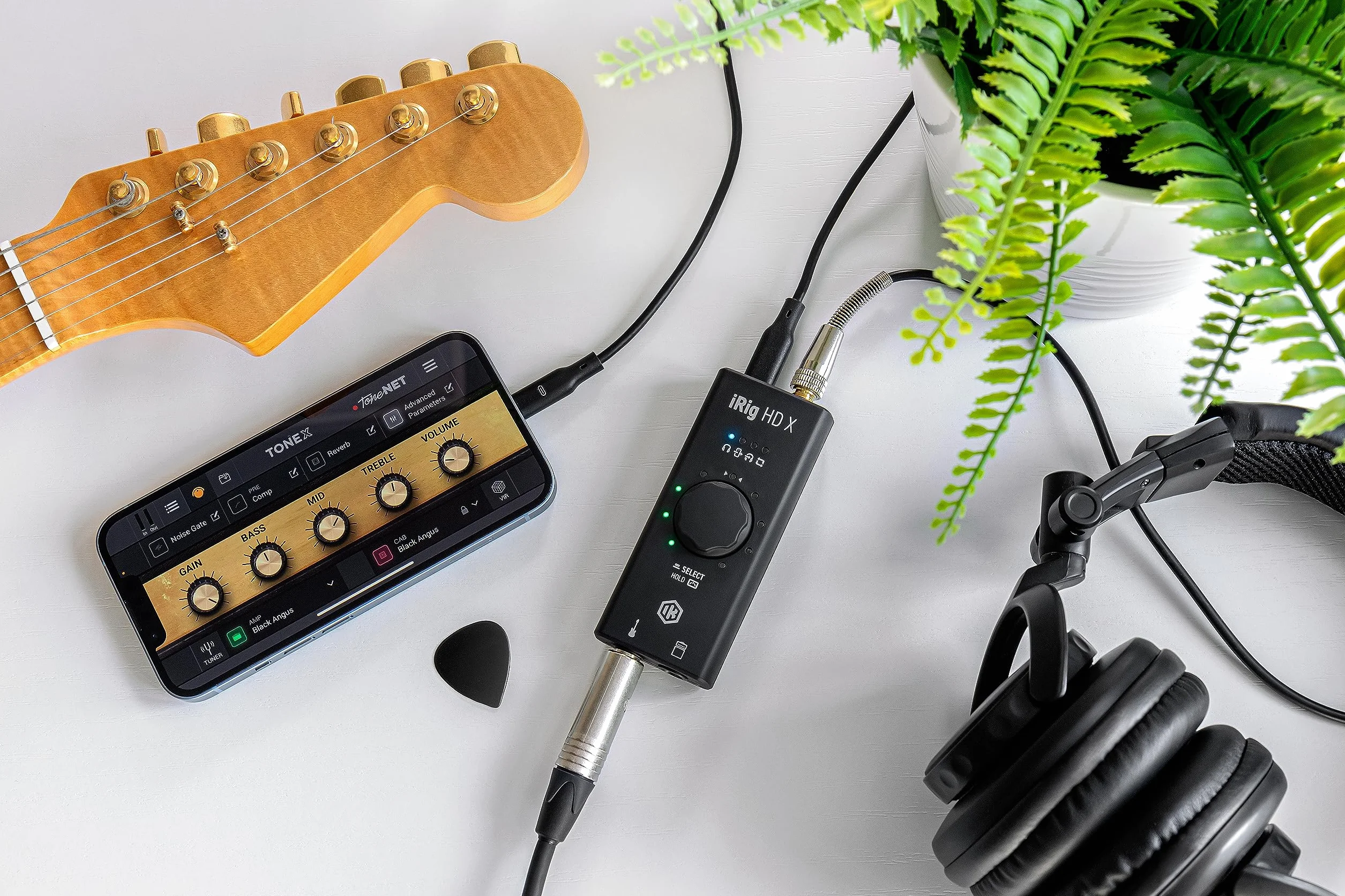 iRig HD X interfaz de audio de guitarra para iPhone, iPad, Mac, iOS y PC con USB-C, Lightning y cables USB y grabación de música de 24 bits, 96 kHz