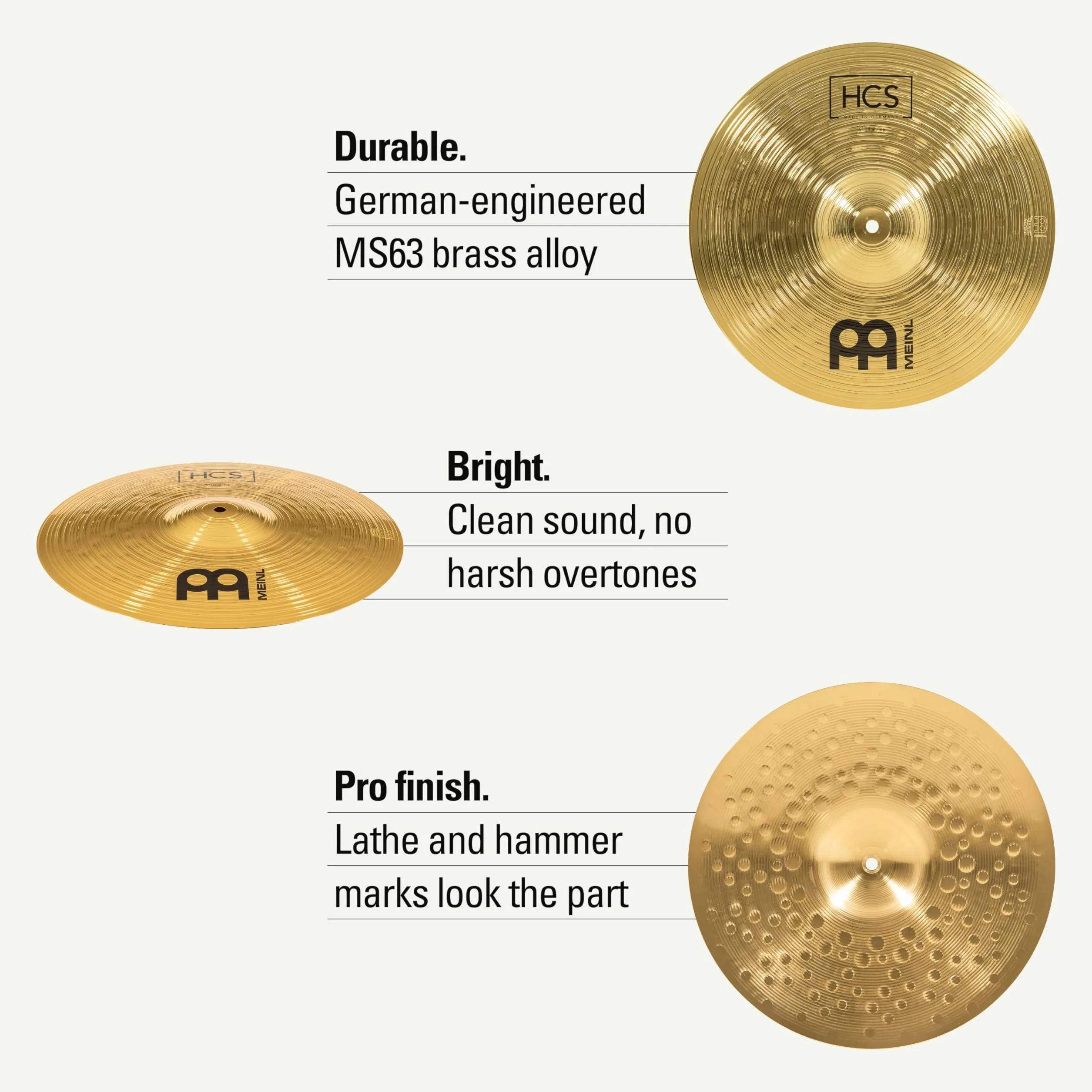 Meinl Cymbals HCS Plato Hihat de 15 pulgadas (38,1cm) Platillos de Batería – Pareja – Latón, Acabado Tradicional (HCS15H)