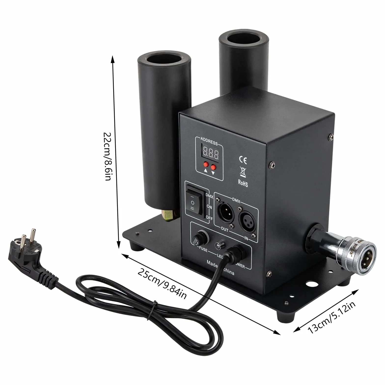 Co2 Jet Machine - Máquina de humo de doble tubo Co2 Cryo Jet + manguera de 5 m, 200 W, DMX, manual, modo de control dual, para bares, banquetes, bodas