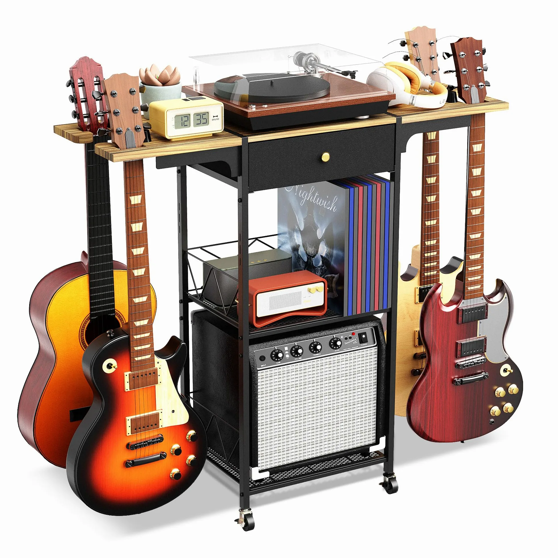 Yitexin Soporte para guitarra, 3 niveles, 4 posiciones, rueda, varias guitarras, amplificador, cajón