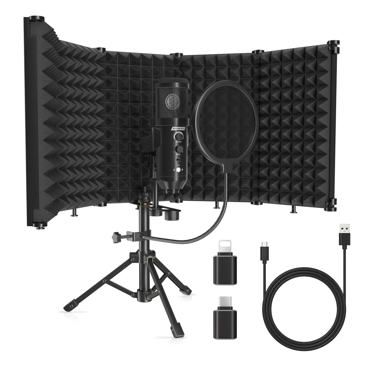 MicróFono de Estudio Con Escudo Aislante, Filtro Antipop y Soporte de TríPode de Metal, MicróFono de Estudio Para PC, Laptop y Smartphone, MicróFono Para GrabacióN de MúSica, Canto y Podcasts