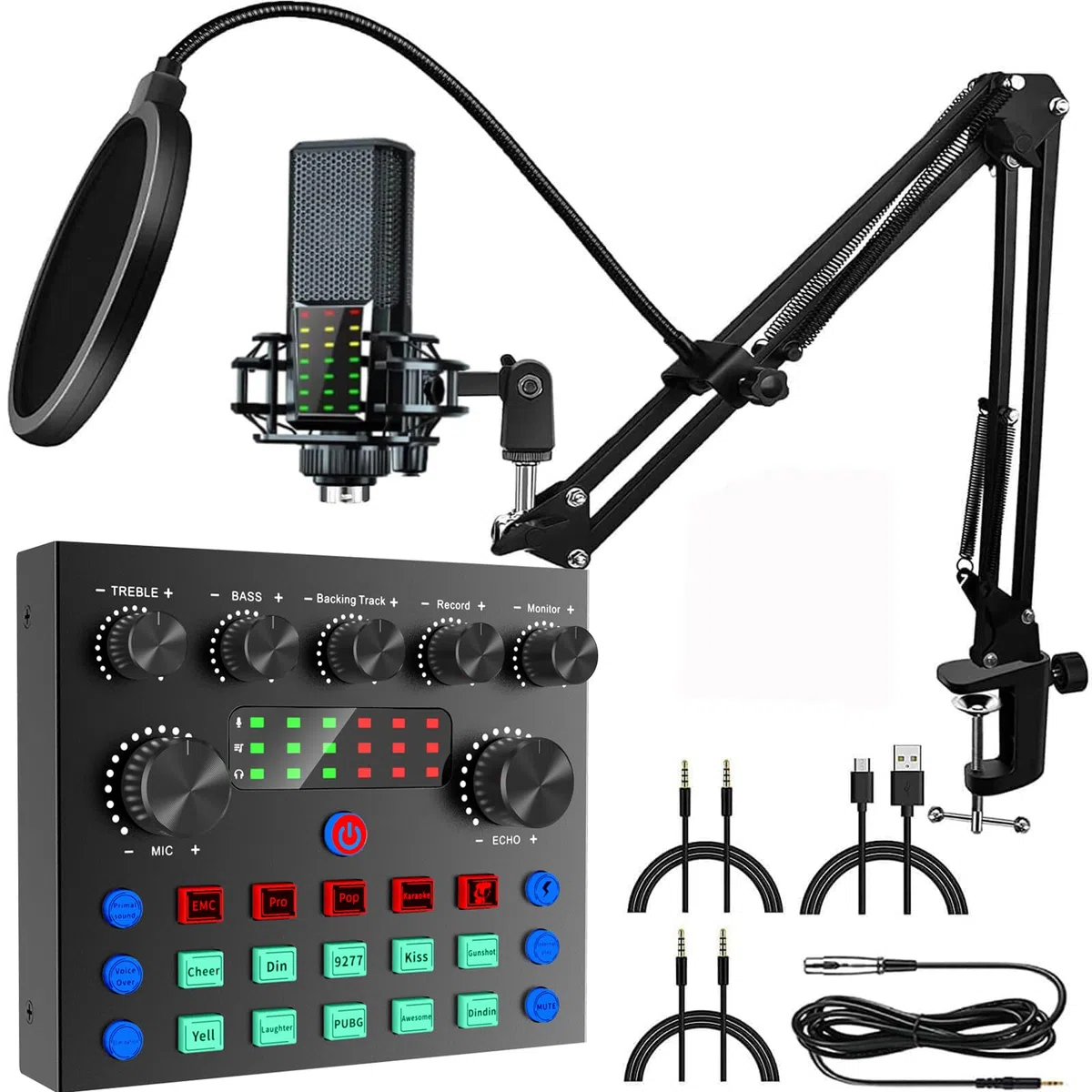 Kit de Microfono PC Streaming con Mesa de Mezclas DJ Paquete de Equipo de Podcast, Fenansion Microfono Condensador USB Interfaz de Audio Tarjeta de Sonido, con Soporte de Micrófono Karaoke Podcast