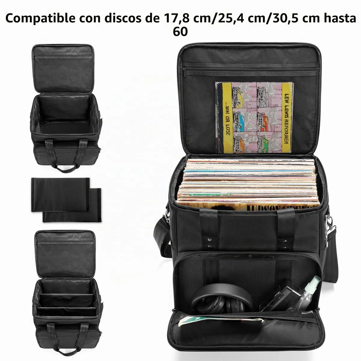 Trunab Bolsa de Transporte para Discos de Vinilo - Capacidad para 60 LP, Estuche con Separadores Extraíbles, Almacenamiento para Viajes