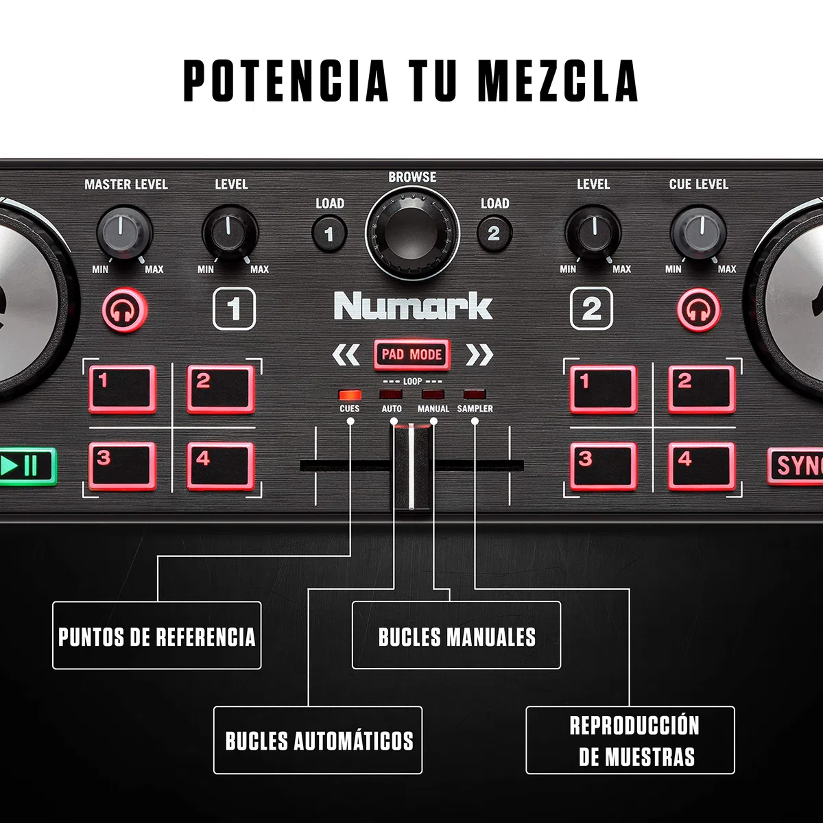 Numark DJ2GO2 Touch Controlador DJ USB Compacto de 2 Canales para Serato DJ Con Mezclador Crossfader, Interfaz de Audio y Jog Wheels de Sensibilidad Táctil