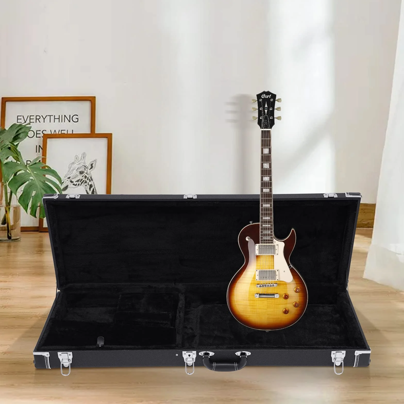 Funda rígida para guitarra eléctrica, color negro, funda rígida rectangular con llave, estuche de transporte para la mayoría de guitarras eléctricas, como clase ST, Tele, Fender y Ebenezer