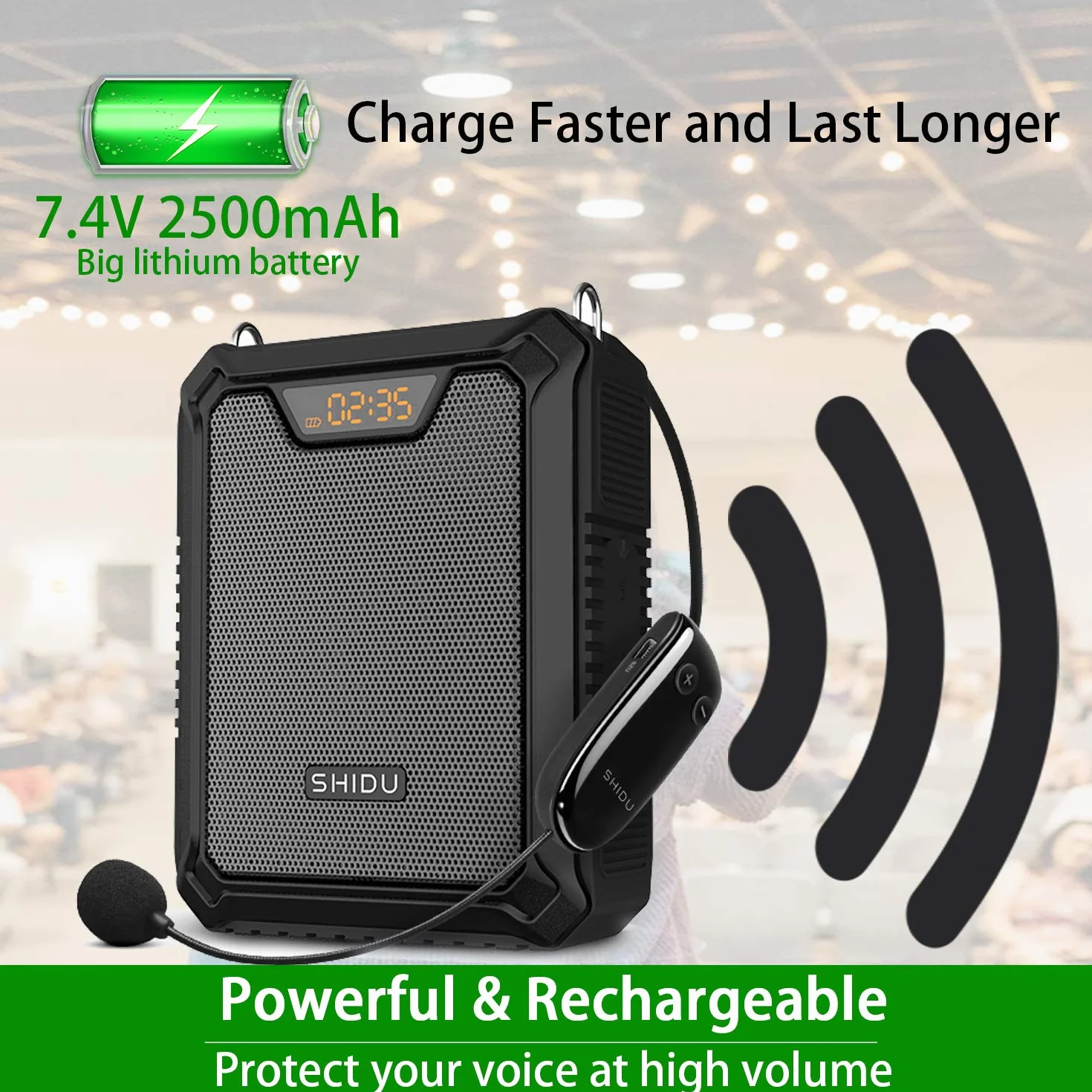 Amplificador de Voz, SHIDU 30W Altavoz de Voz Altavoz Bluetooth portátil con micrófono inalámbrico UHF y micrófono con Cable Auriculares IPX6 Sistema PA Recargable Impermeable para Profesores