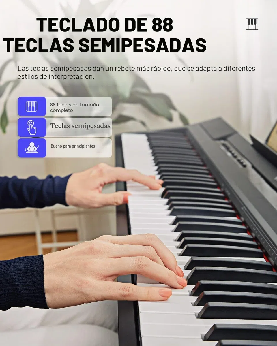 Donner Piano Digital Eléctrico 88 Teclas, Teclado Semi Contrapesadas con Pedal, Tamaño Completo Piano Compacto para principiantes, DEP-10 Negro