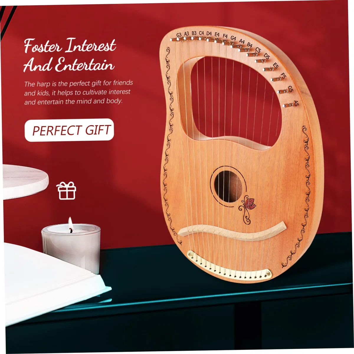 Yardwe Arpa De Lira De Madera Natural 16 Cuerdas Para Principiantes, Instrumento Musical Portátil Seguro Bordes Redondeados, Adecuado Para Niños y Amantes Música
