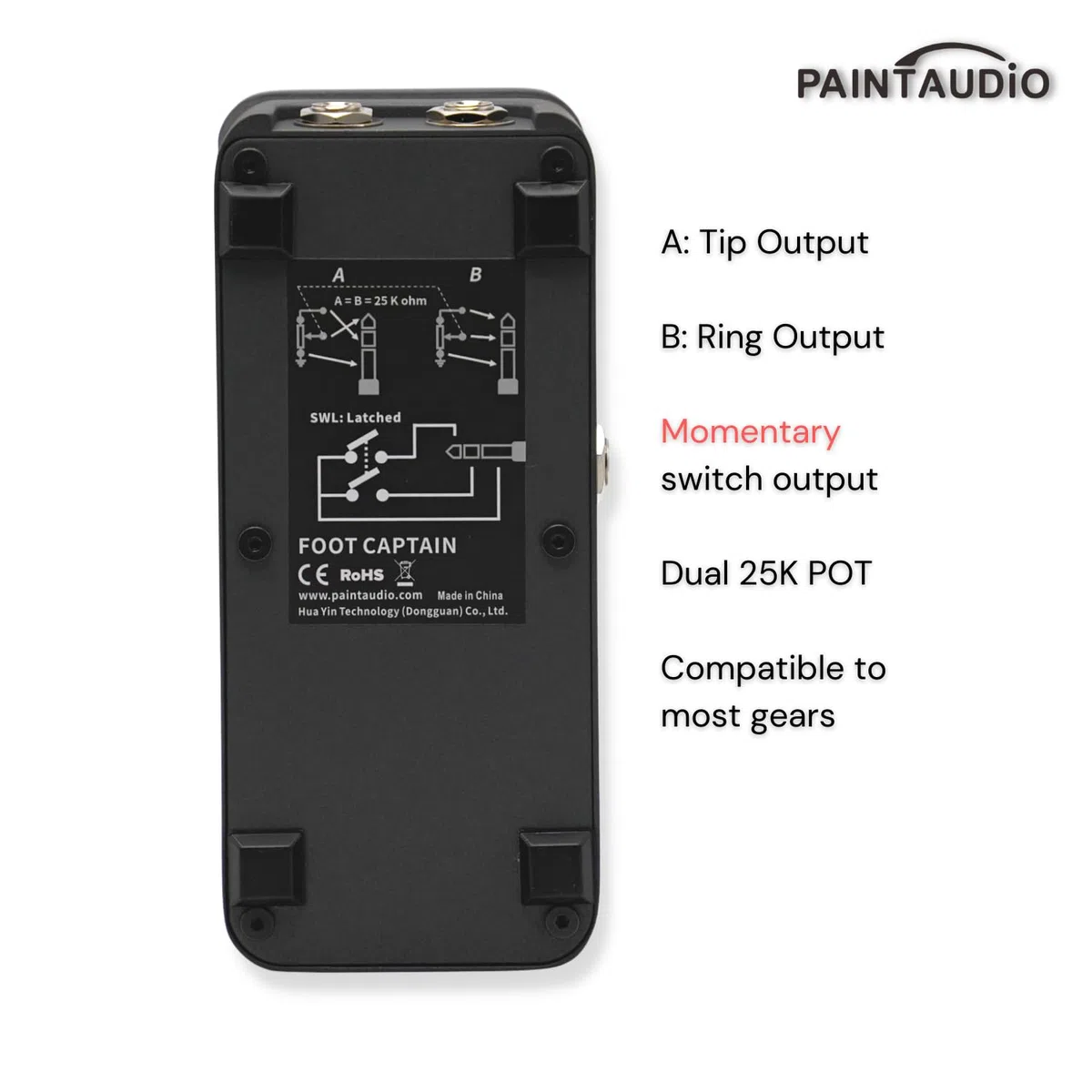 Paint Audio Foot Captain - Pedal de expresión de doble salida multiefectos compatible con conexión de punta/anillo (Foot Captain-SWM)