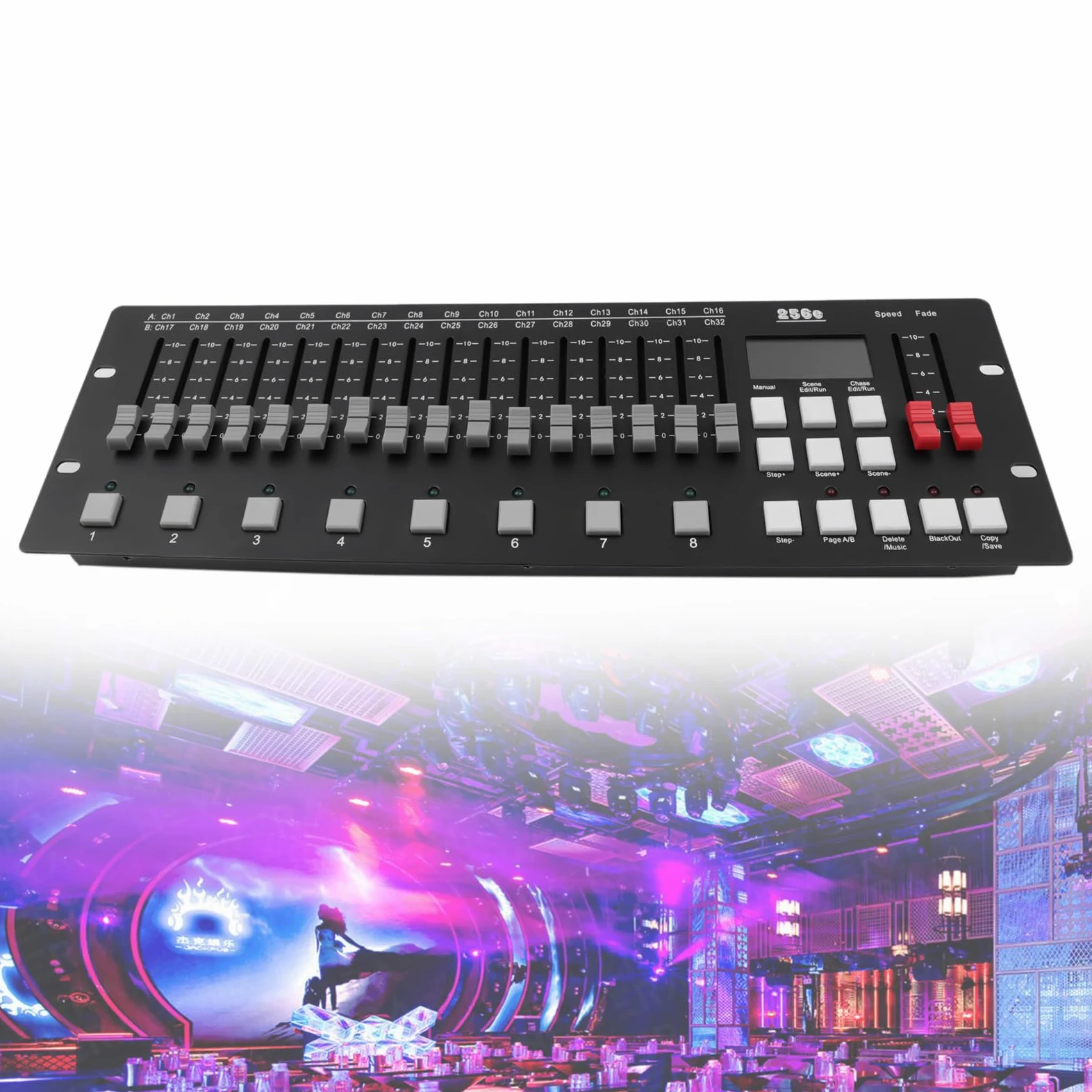 Control DMX, controlador de 256 canales con pantalla LED HD, conector 3 en 1, panel de luces DMX, equipo de DJ, mezclador de luces para DJs, escenarios, discotecas, clubes nocturnos, fiestas, bodas