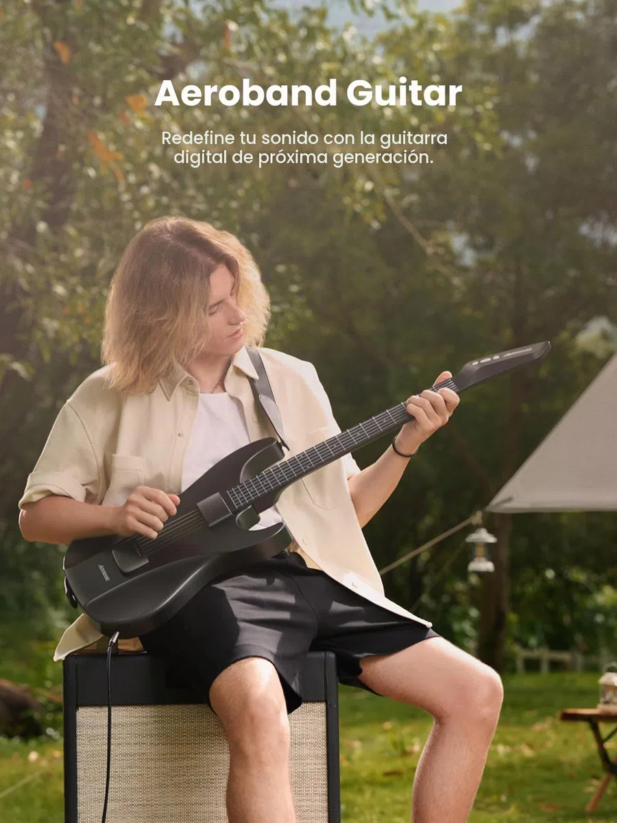 AeroBand AG01 - Guitarra eléctrica sin cuerdas, 9 tonos integrados, MIDI, mástil desmontable