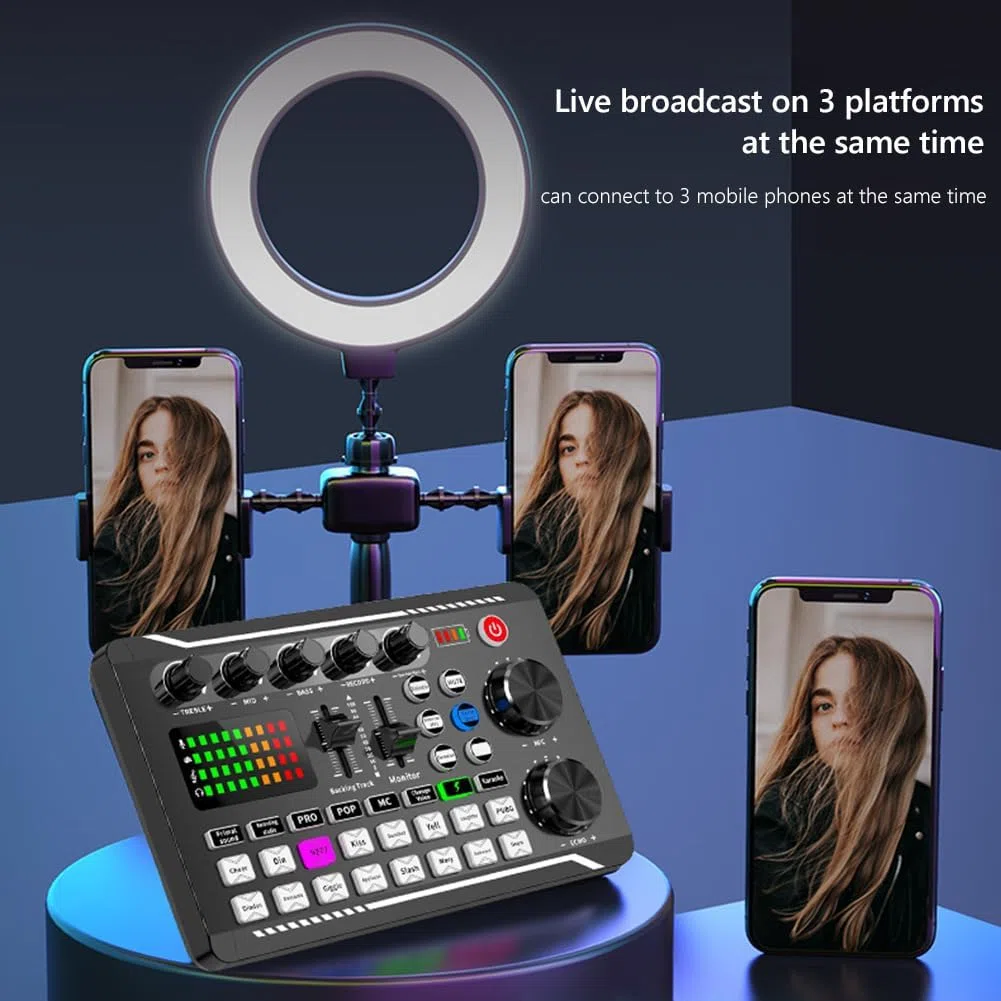Tarjeta De Sonido En Vivo Con Efectos De Mezclador De Dj Y Cambiador De Voz, Mezclador De Audio Con Tarjeta De Sonido En Vivo F998, Tarjeta De Sonido Con Cambiador De Voz Con Luz Led (C)