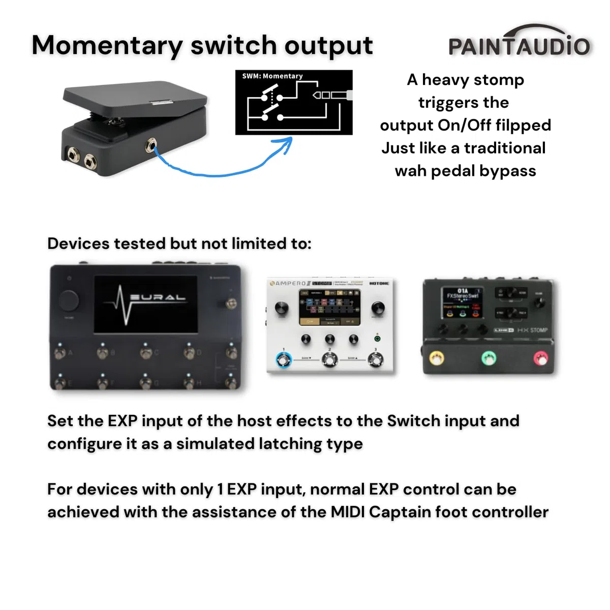 Paint Audio Foot Captain - Pedal de expresión de doble salida multiefectos compatible con conexión de punta/anillo (Foot Captain-SWM)