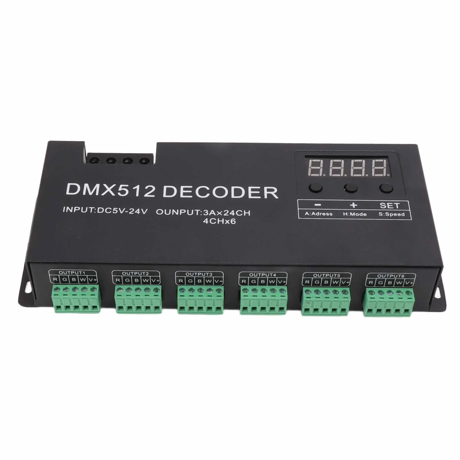 Decodificador DMX 24 canales, controlador LED RGBW DC5-24V, decodificador LED con atenuaci¨®n y pantalla digital para barras de escenario, regulador voltaje constante