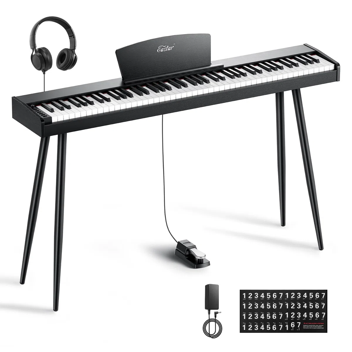 Eastar EUP-80 Piano Digital 88 Teclado Sensible a la Velocidad, Teclado de Piano Eléctrico de Tamaño Completo para Principiantes, Teclado Vertical Piano Paquete Soporte de Música, Pedal y Auriculares