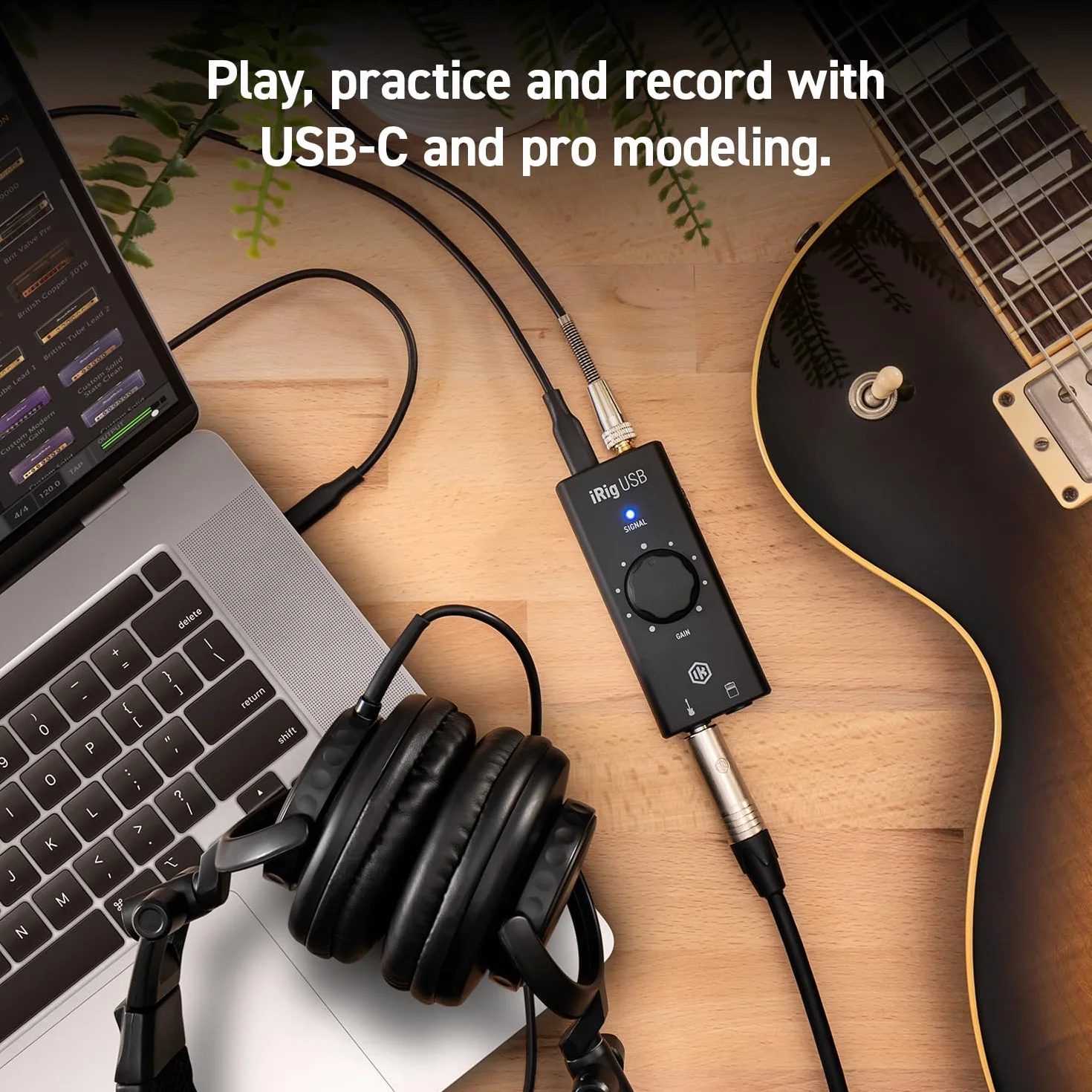 IK Multimedia iRig - Interfaz USB de audio para guitarra, equipo de estudio de grabación de música de 24 bits y 48 kHz, incluye cable USB C para iPad, Mac y PC, accesorios de guitarra, dispositivo de