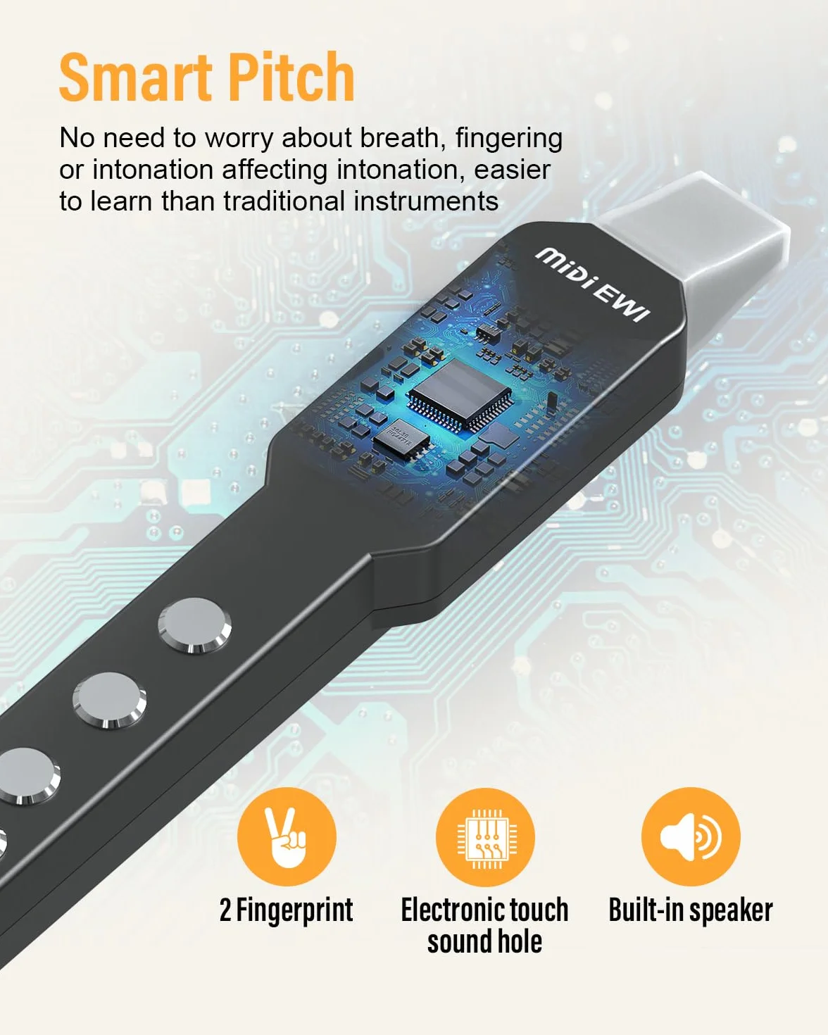 Instrumento de viento digital, instrumento de viento eléctrico blanco compatible con MIDI Bluetooth boquilla extraíble y cable de alimentación, 10 tonos de instrumentos musicales incorporados