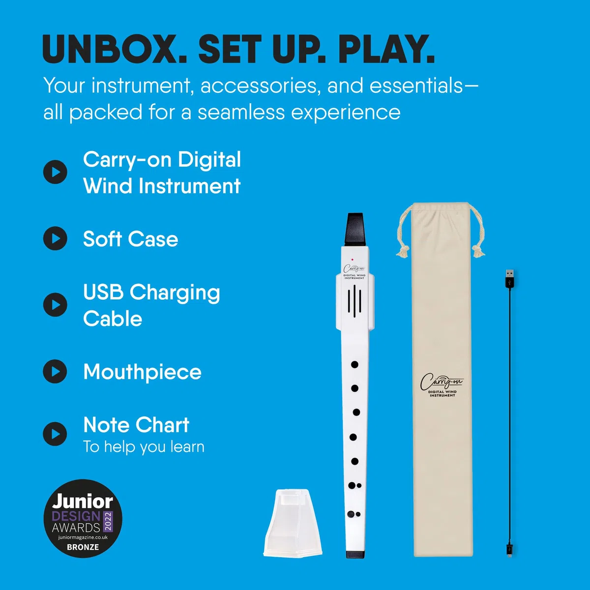 BLACKSTAR Carry-on by Digital Wind Instrument White - 10 voces, batería recargable USB incorporada, salida de auriculares para practicar en silencio, Midi sobre Bluetooth