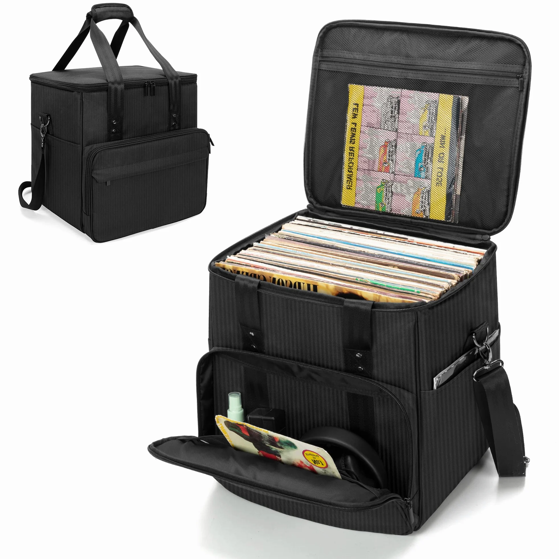 Trunab Bolsa de Transporte para Discos de Vinilo - Capacidad para 60 LP, Estuche con Separadores Extraíbles, Almacenamiento para Viajes