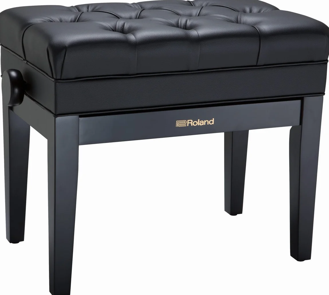 Banco de piano de Roland en negro pulido con asiento de vinilo y compartimento para partituras - RPB-500PE