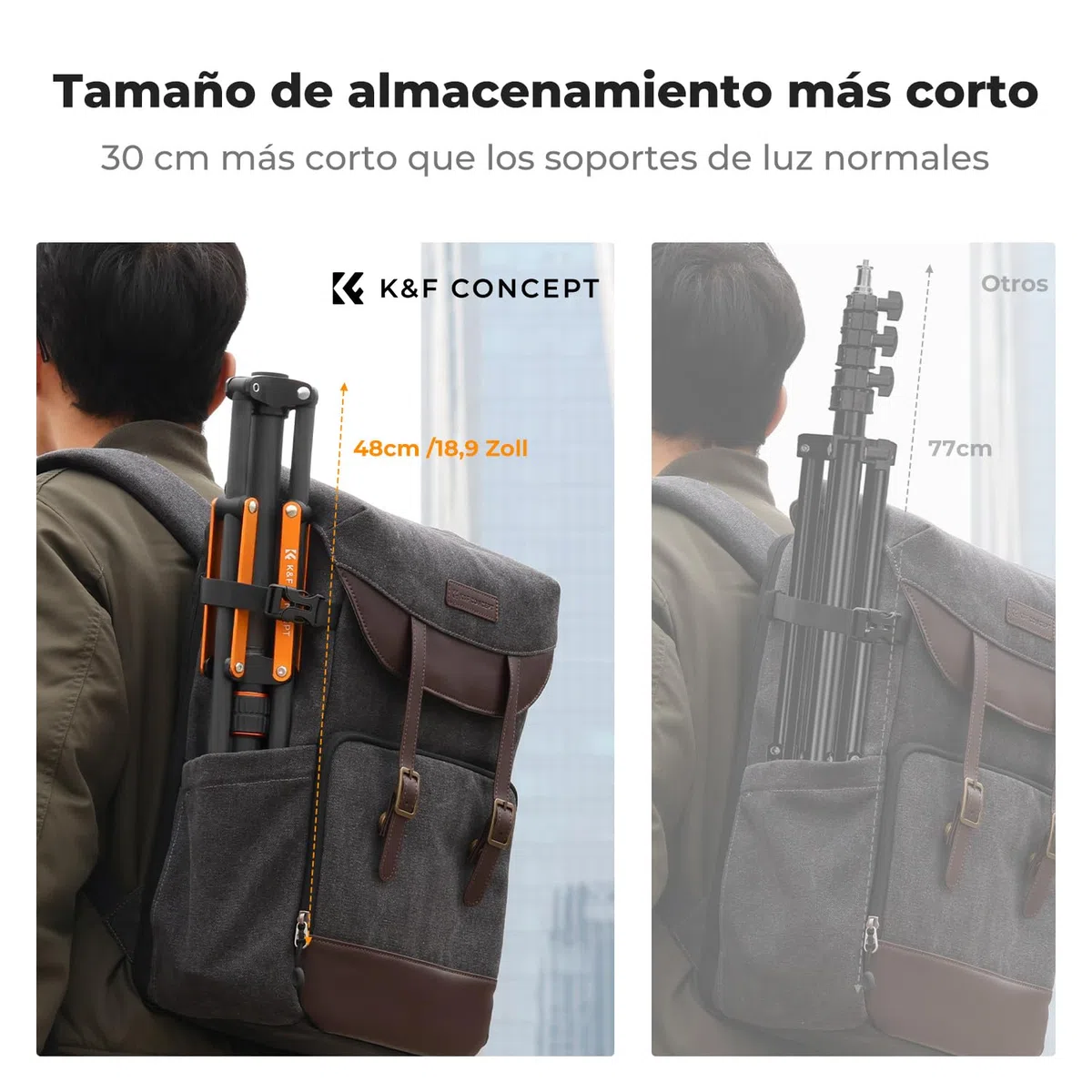 K&F CONCEPT Trípode de luz en Fibra de Carbono 200 cm, Plegable al revés, portátil, con Tornillo 1/4" - 3/8" y Bolsa de Transporte, para Flash, cámara, softbox