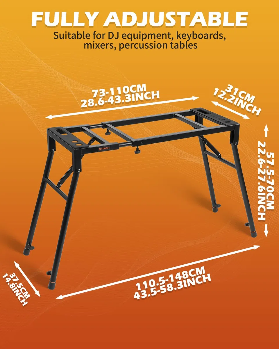 STRICH Soporte Plegable para Teclado de Piano, Ajustable y Portátil, Resistente, Se Adapta a Pianos Digitales Eléctricos de 54/61/88 Teclas, Mesa de Teclado Musical Resistente