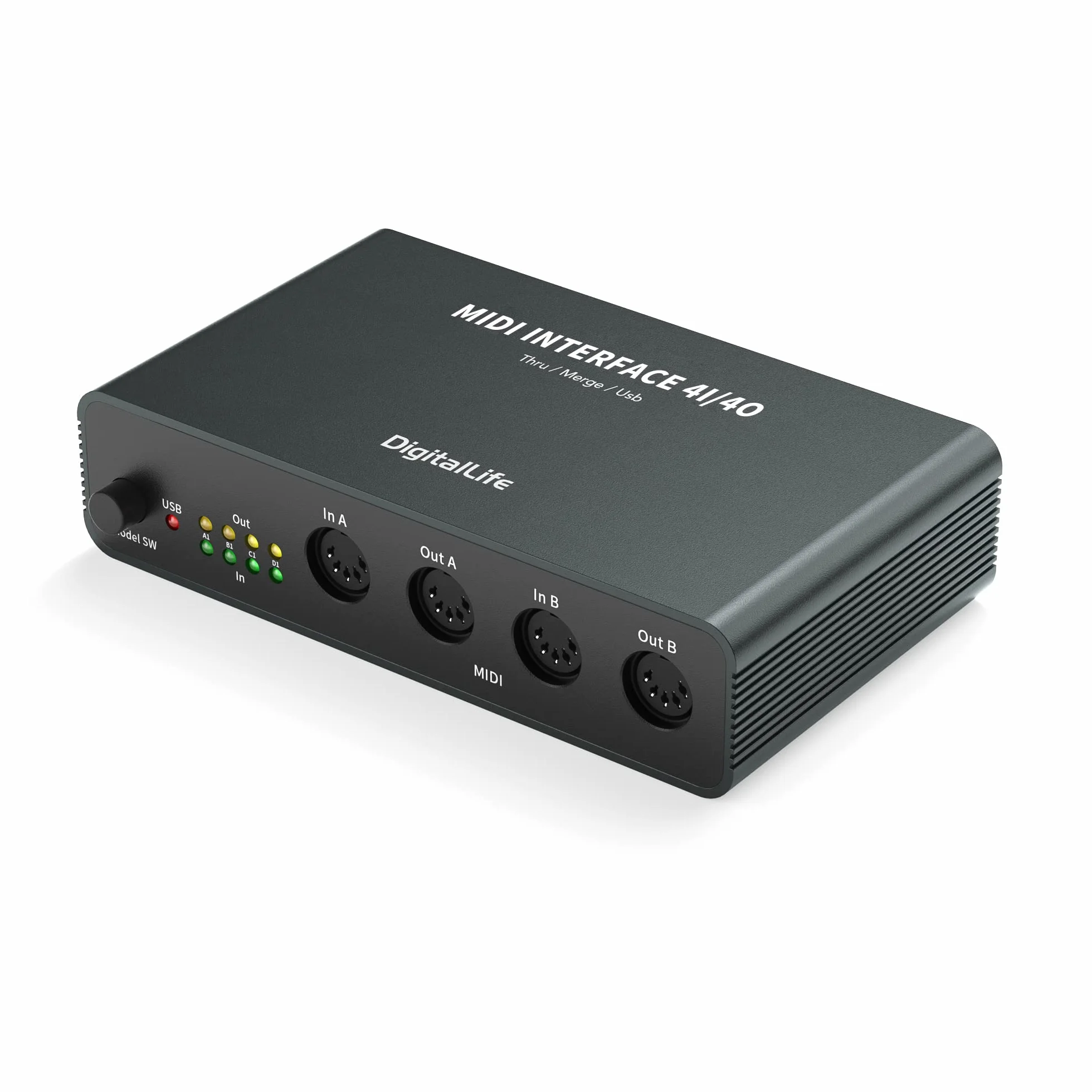 DigitalLife Caja de conmutación de interfaz MIDI 3 en 1 (4x4) para productores profesionales MIDI - MIDI Merge, MIDI Thru, USB-MIDI, carcasa de metal (UMB06)