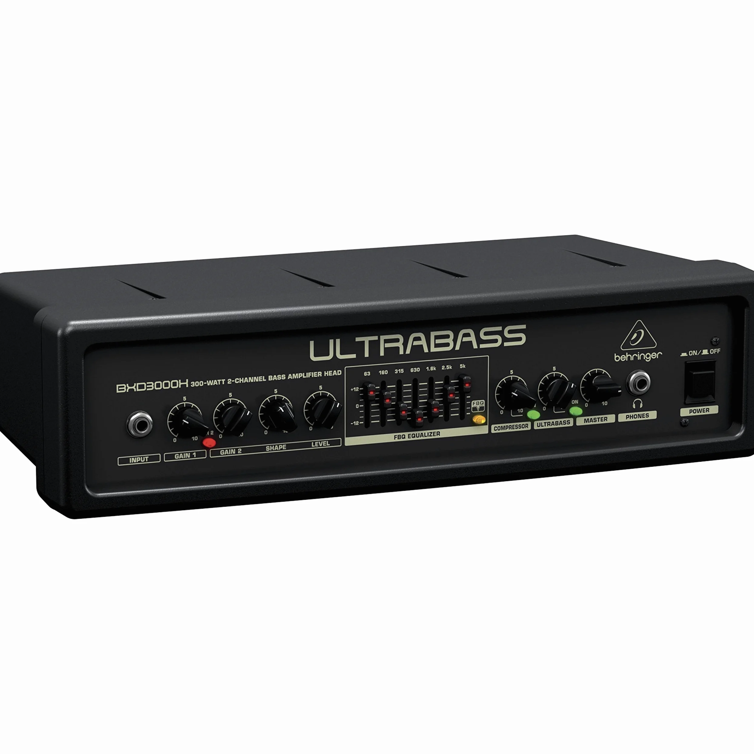 Behringer BXD3000H Cabezal Amplificador De Bajos De 2 Canales Y 300 Vatios, ligero, Con Analizador De Espectro FBQ, Procesador bass Y Compresor