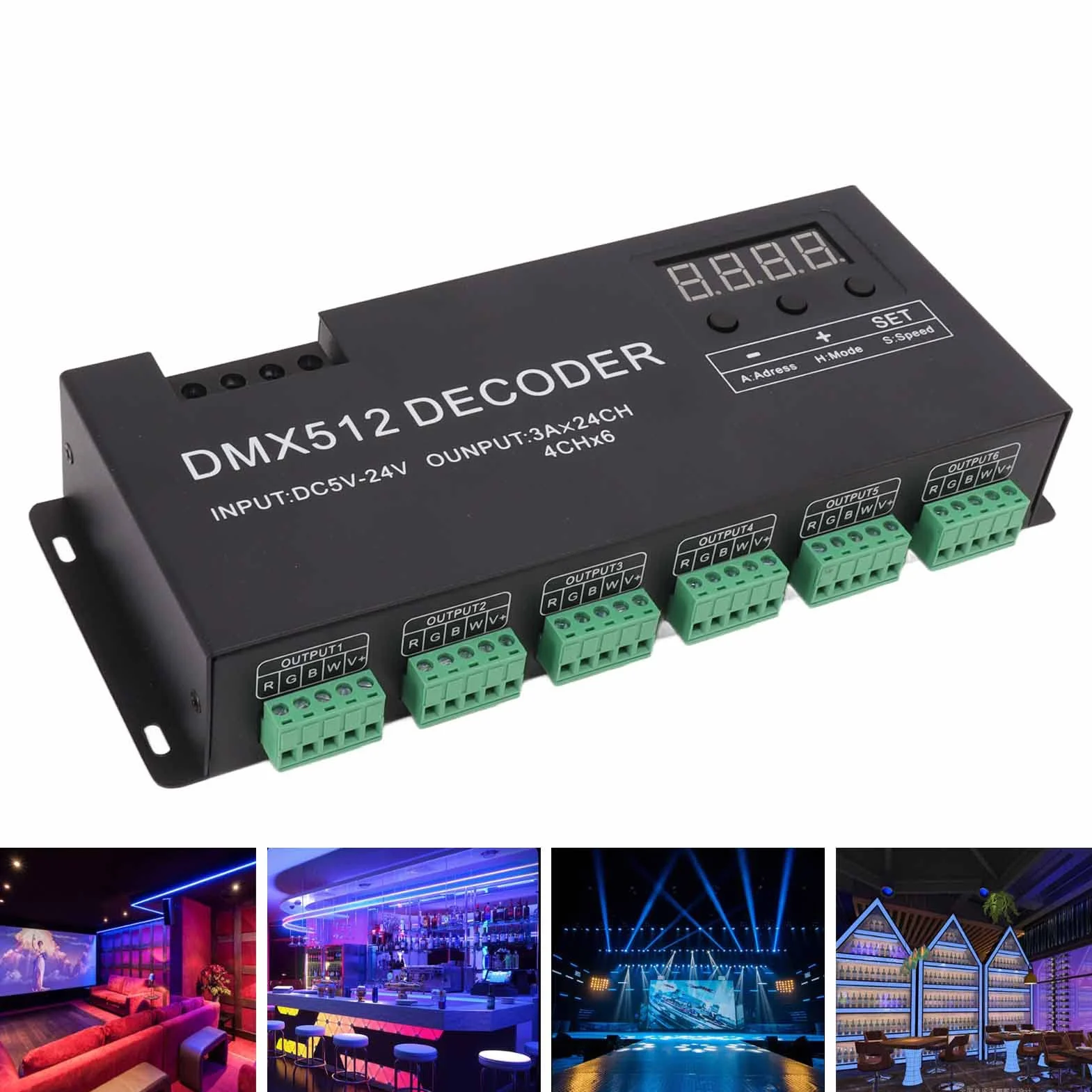 FTVOGUE Controlador de Luz LED RGB, Decodificador DMX de 24 Canales Controlador de Atenuación RGBW DMX512 Controlador LED para Barra de Escenario DC5V 24V, Equipo de Grabación de Estudio