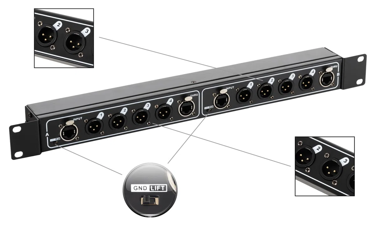 Pronomic NetCore SR-3M Multicore-Rackbox M/M Dual - Unidad de rack con 2x 4 conectores XLR (male) y 4x conector RJ45 - para transmitir señales analógicas o digitales mediante cable de red