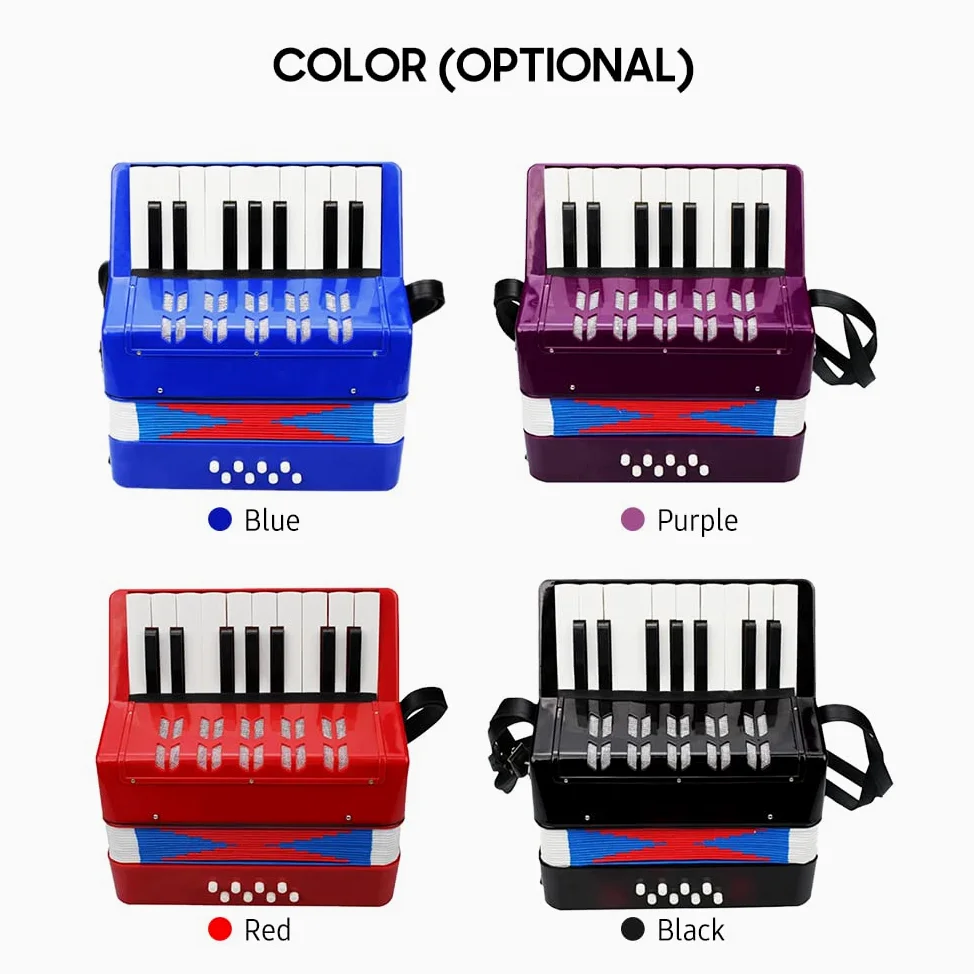 Btuty Acordeón de 17 teclas y 8 bajos Mini acordeón pequeño Instrumento musical educativo Regalo de cumpleaños para principiantes