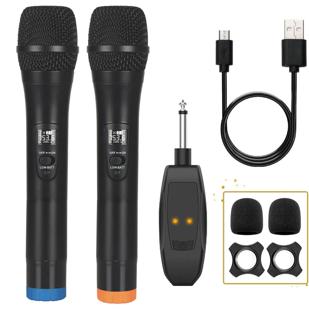 ALPOWL Micrófono inalámbrico, Sistema de micrófono dinámico inalámbrico Dual UHF, micrófono de Karaoke de Mano con Receptor Recargable para Cantar, Iglesia, discurso, Boda, Fiesta