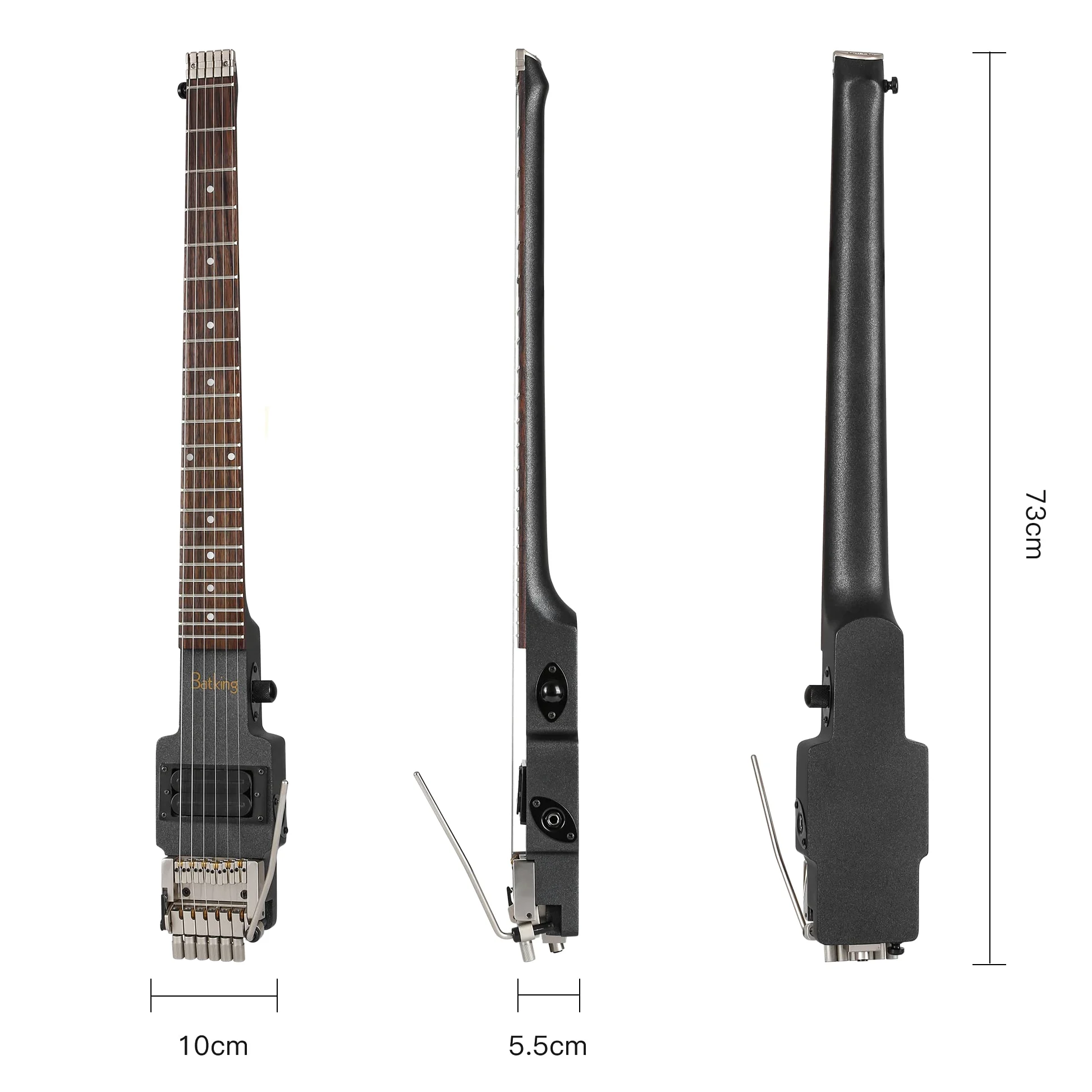 Batking Brand Traveler Guitarra principiantes, guitarra sin cabeza, kit de guitarra eléctrica para adultos con tamaño onvenience para viajes, incluye bolsa de concierto en color negro