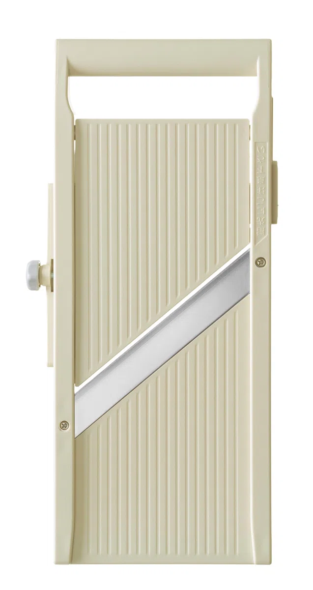 HENDI Mandolina japonesa Shōgun, rebanador y cortador manual con hoja plana ajustable (1-5mm), 380x180x(H)45mm, acero inoxidable, ABS, PP, beige